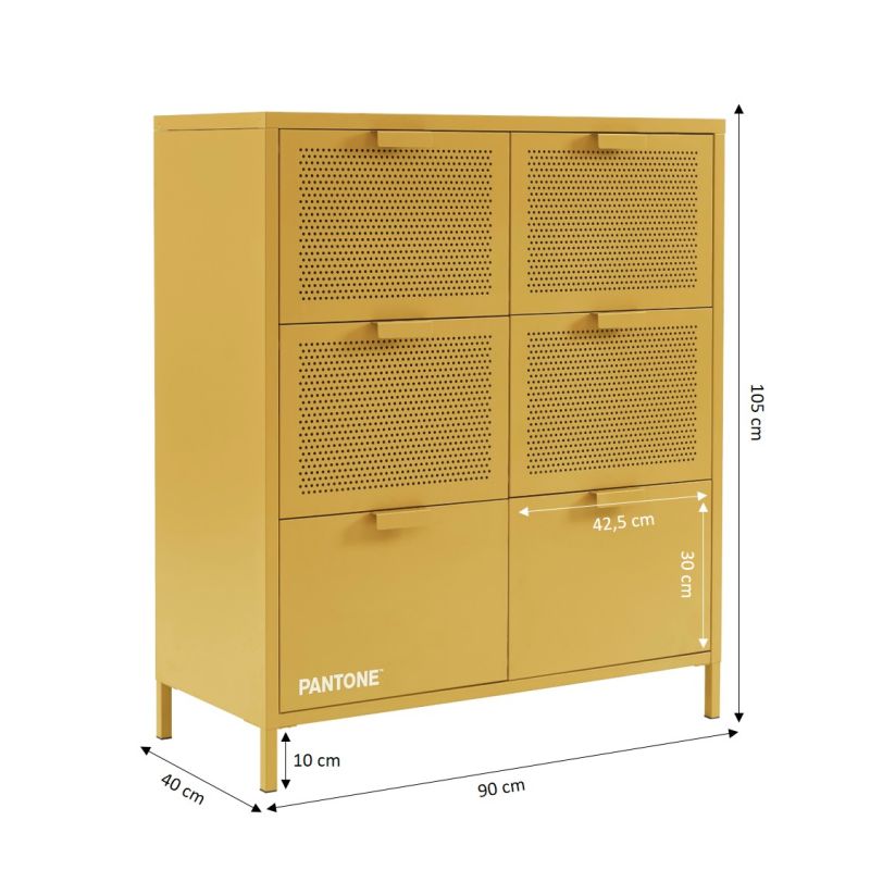 Commode PANTONE métal jaune moutarde 6 tiroirs 90cm