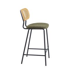 Lot de 2 tabourets TINA tissu bouclette vert et cannage rotin