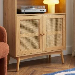 Bibliothèque INES effet chêne et cannage rotin 80x171cm