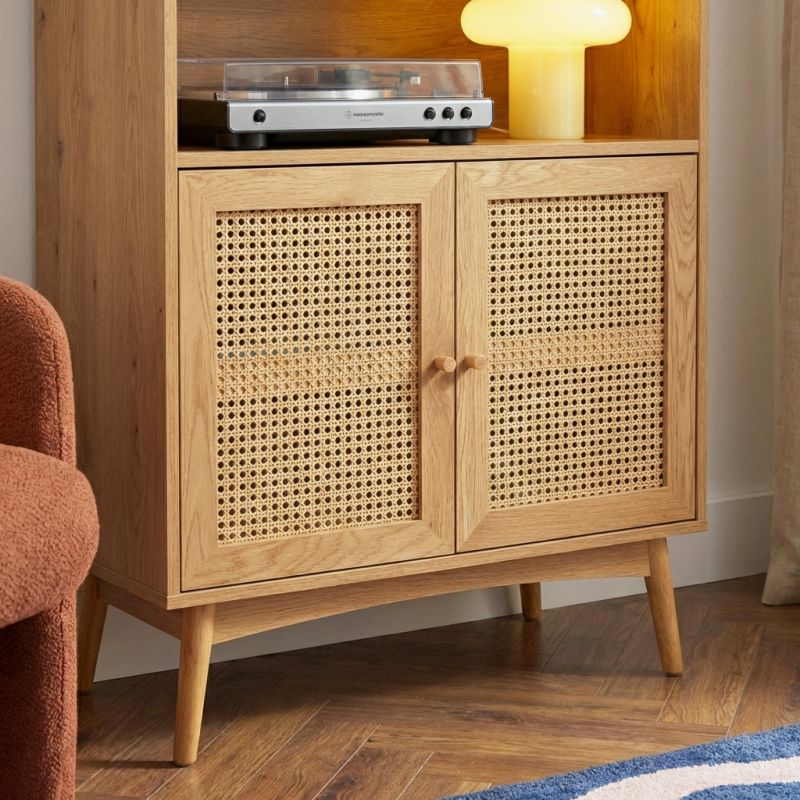 Bibliothèque INES effet chêne et cannage rotin 80x171cm