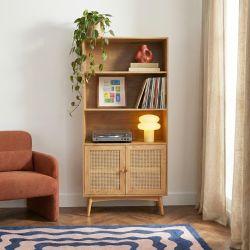 Bibliothèque INES effet chêne et cannage rotin 80x171cm