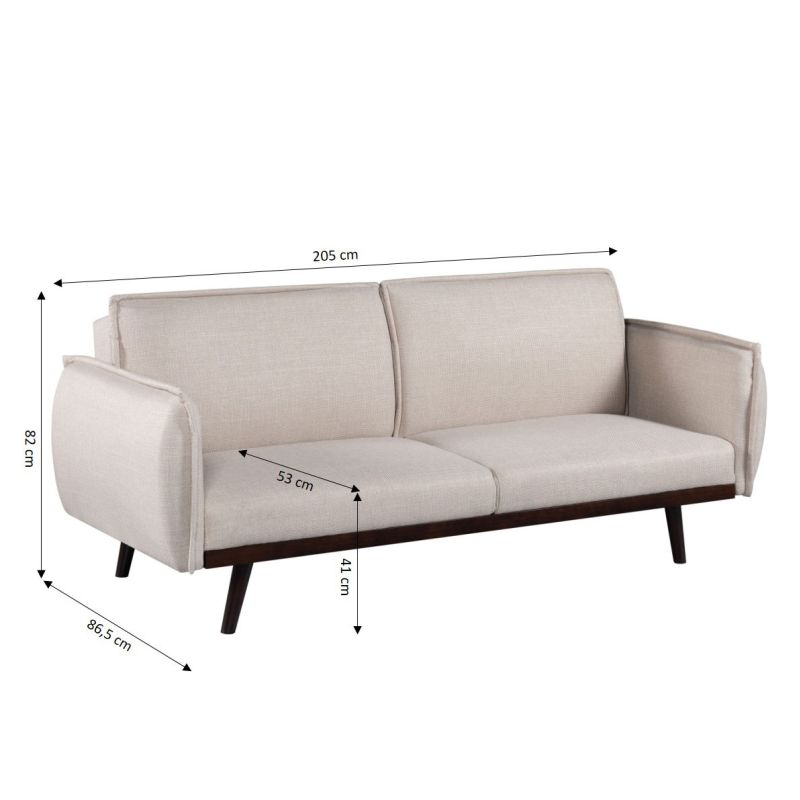 Canapé droit convertible VESTA 3 places tissu beige