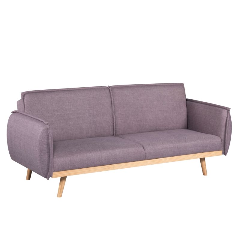 Canapé droit convertible VESTA 3 places tissu mauve