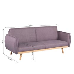 Canapé droit convertible VESTA 3 places tissu mauve