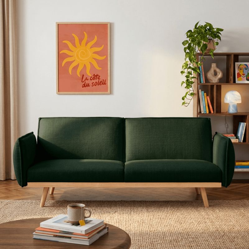 Canapé droit convertible VESTA 3 places tissu vert