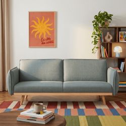 Canapé droit convertible VESTA 3 places tissu vert clair