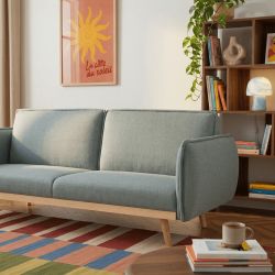 Canapé droit convertible VESTA 3 places tissu vert clair