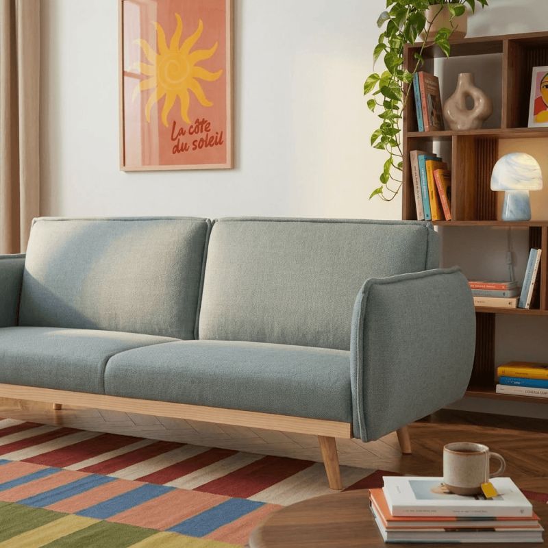 Canapé droit convertible VESTA 3 places tissu vert clair