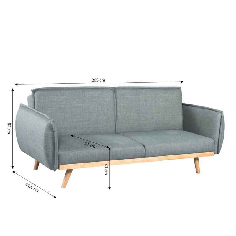 Canapé droit convertible VESTA 3 places tissu vert clair