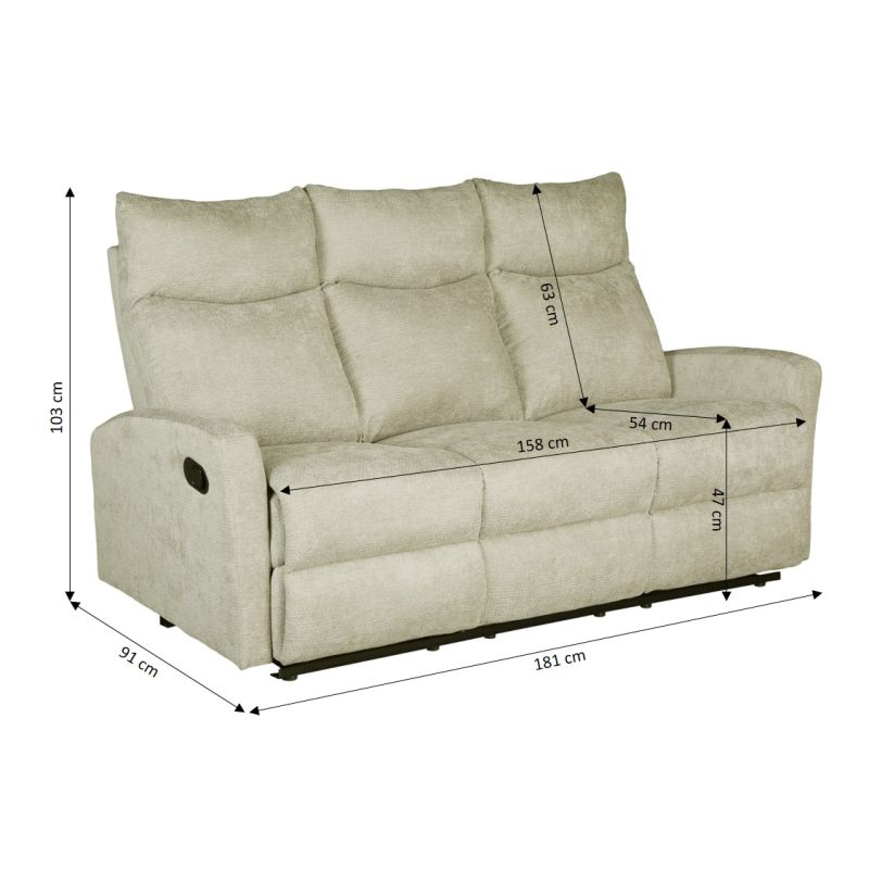 Canapé relax manuel ANTARES 3 places tissu beige