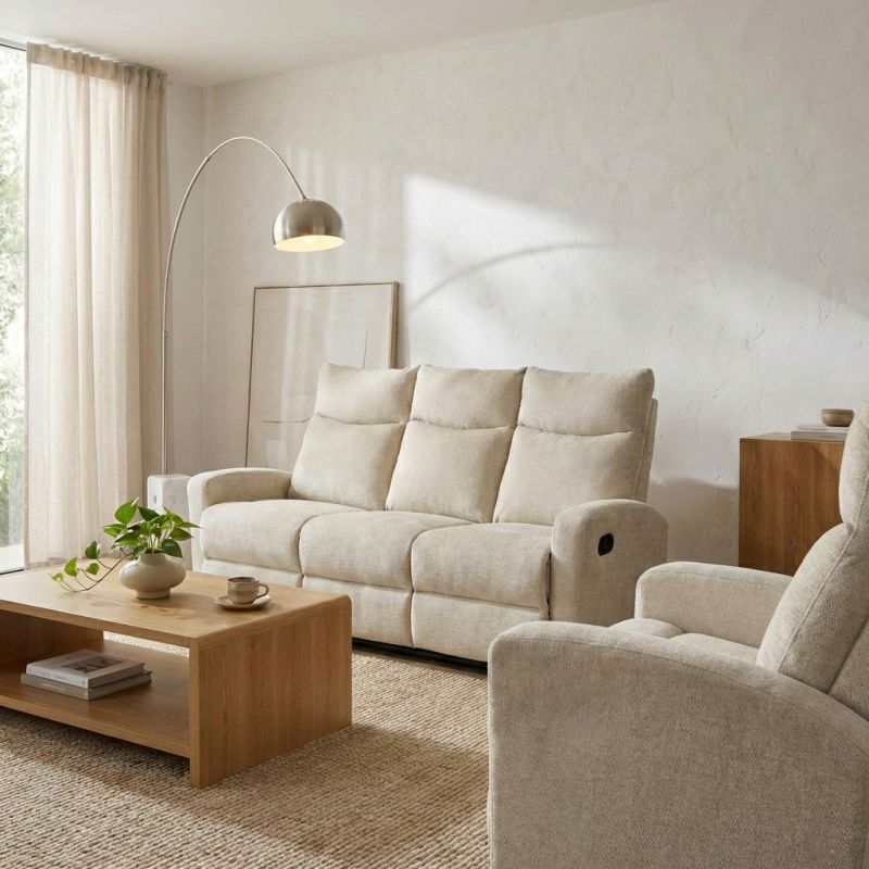 Canapé relax manuel ANTARES 3 places tissu beige