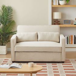 Canapé droit convertible NEVA 2 places tissu beige