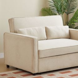 Canapé droit convertible NEVA 2 places tissu beige