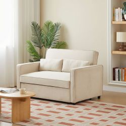 Canapé droit convertible NEVA 2 places tissu beige