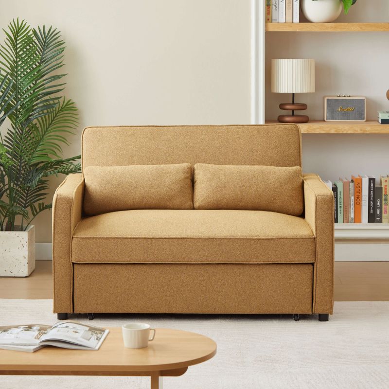 Canapé droit convertible NEVA 2 places tissu jaune