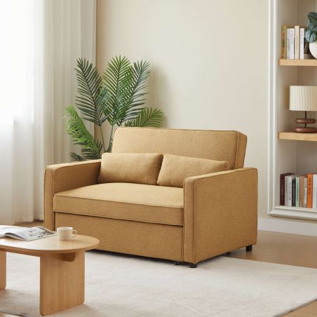 Canapé droit convertible NEVA 2 places tissu jaune