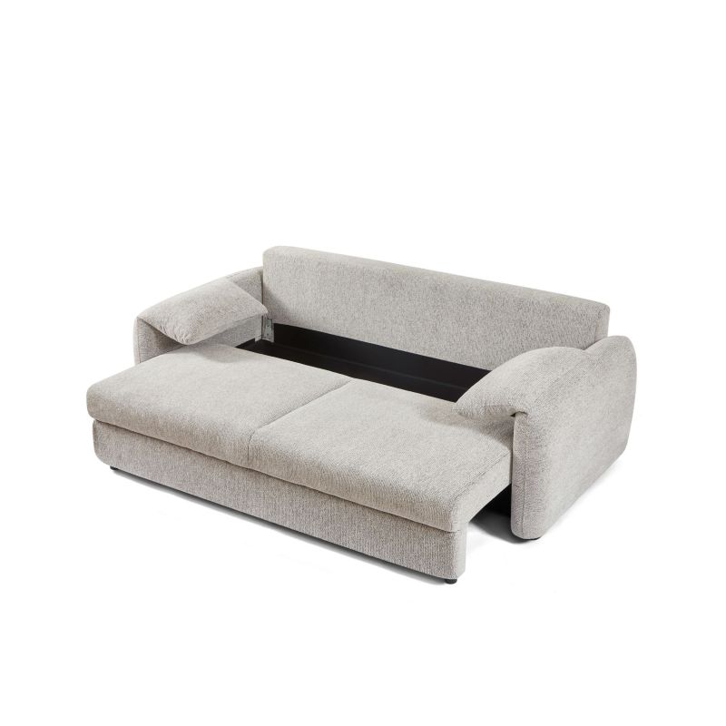 Canapé droit convertible ANGEA 3 places tissu chenille tramé beige