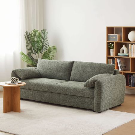 Canapé droit convertible ANGEA 3 places tissu chenille tramé vert