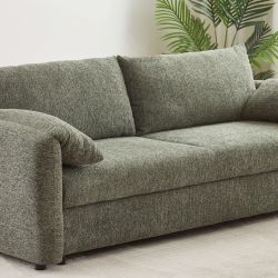 Canapé droit convertible ANGEA 3 places tissu chenille tramé vert