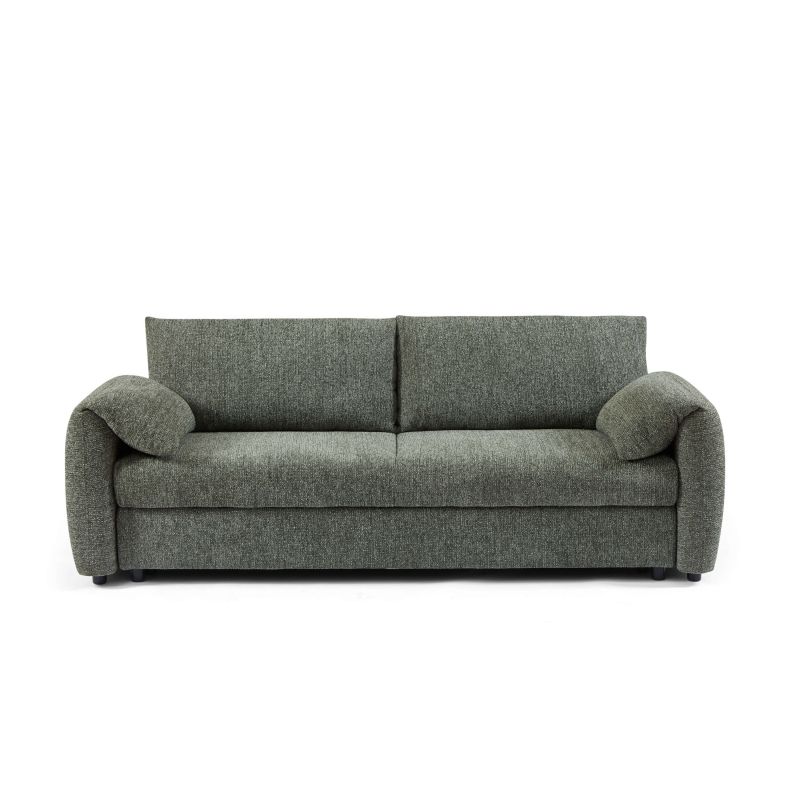 Canapé droit convertible ANGEA 3 places tissu chenille tramé vert