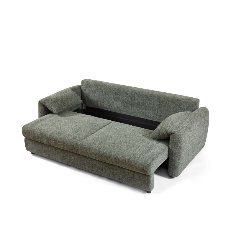 Canapé droit convertible ANGEA 3 places tissu chenille tramé vert