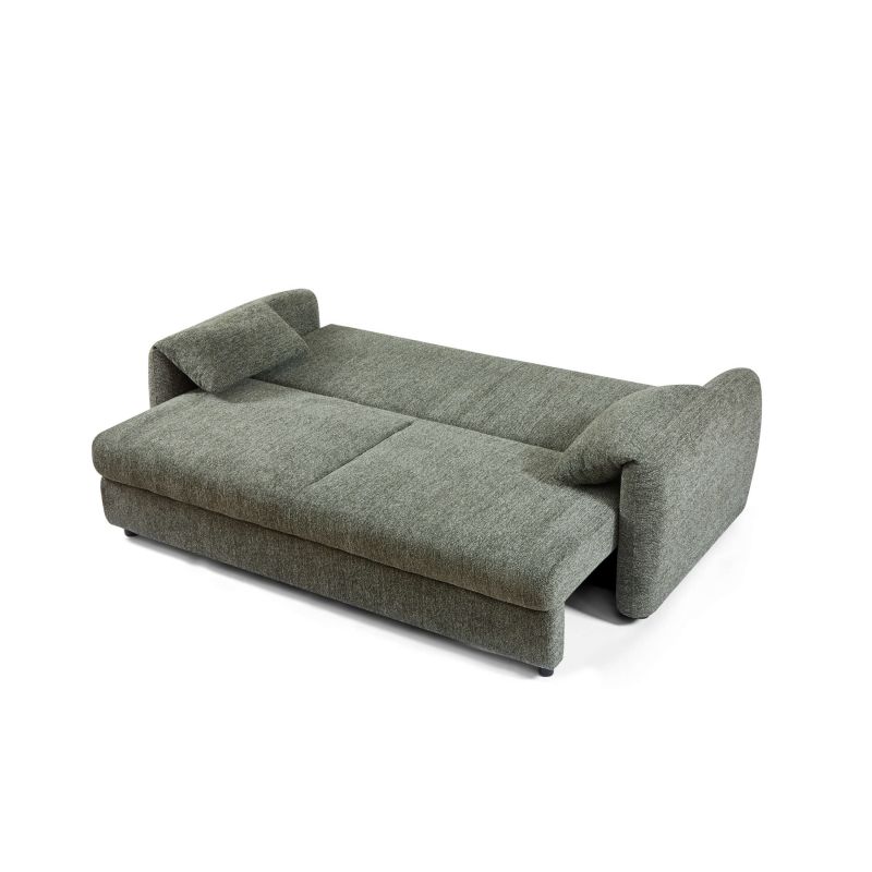 Canapé droit convertible ANGEA 3 places tissu chenille tramé vert