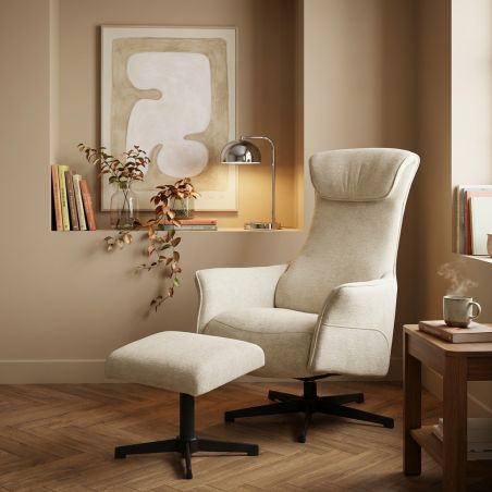Fauteuil relax manuel rotatif RIGEL + repose-pieds 1 place tissu beige