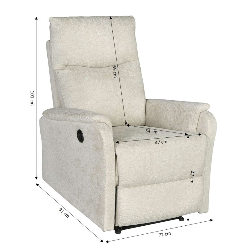 Fauteuil relax électrique ARGOLI 1 place tissu beige