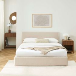 Lit coffre VANIA 160x200 tissu beige sommier inclus