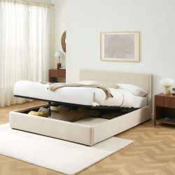 Lit coffre VANIA 160x200 tissu beige sommier inclus