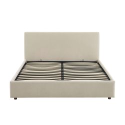 Lit coffre VANIA 160x200 tissu beige sommier inclus