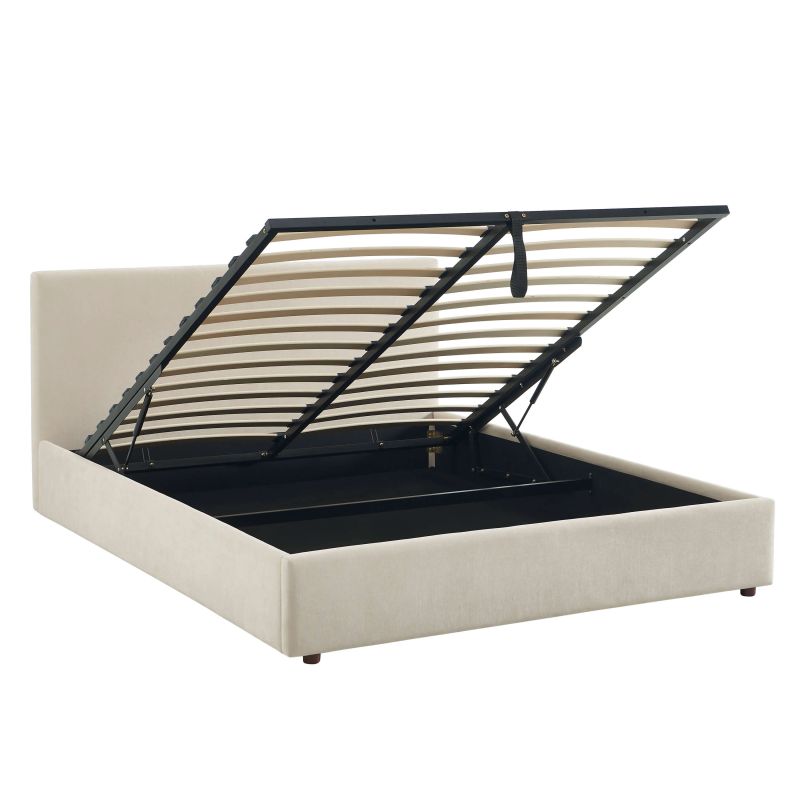 Lit coffre VANIA 160x200 tissu beige sommier inclus