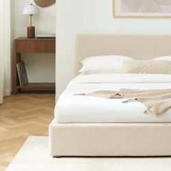 Lit coffre VANIA 160x200 tissu beige sommier inclus