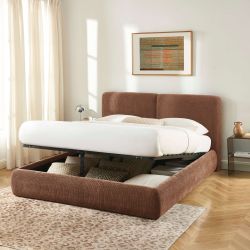 Lit coffre YOKA 160x200 velours côtelé marron sommier inclus