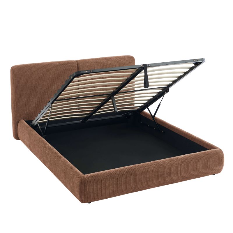 Lit coffre YOKA 160x200 velours côtelé marron sommier inclus