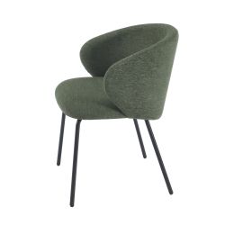 Lot de 2 chaises CASSIE tissu chenille vert et pieds métal noir