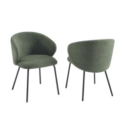 Lot de 2 chaises CASSIE tissu chenille vert et pieds métal noir