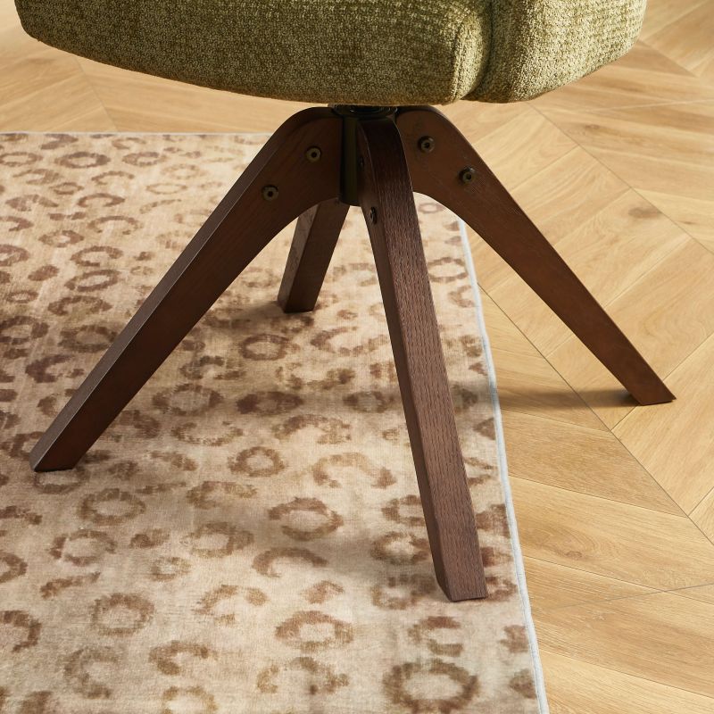 Fauteuil de table PAOLA tissu chenille vert pied chêne massif