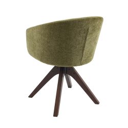 Fauteuil de table PAOLA tissu chenille vert pied chêne massif