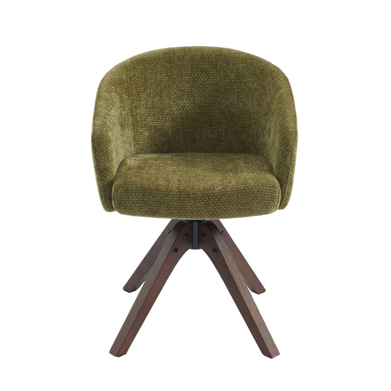 Fauteuil de table PAOLA tissu chenille vert pied chêne massif
