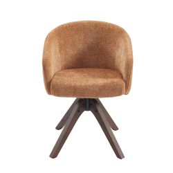 Fauteuil de table PAOLA tissu chenille terracotta pied chêne massif