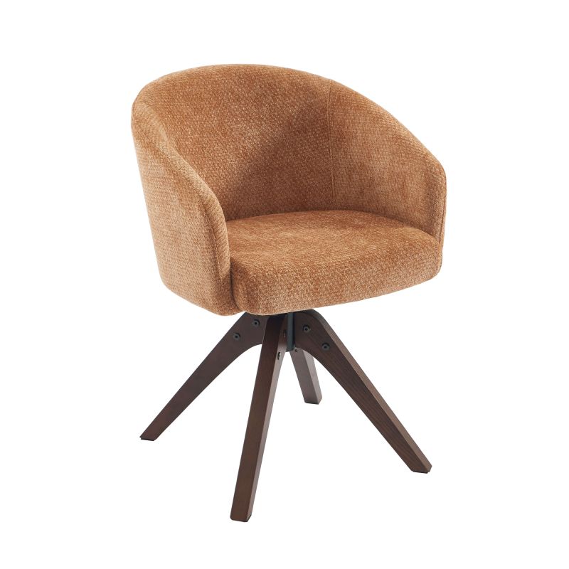 Fauteuil de table PAOLA tissu chenille terracotta pied chêne massif