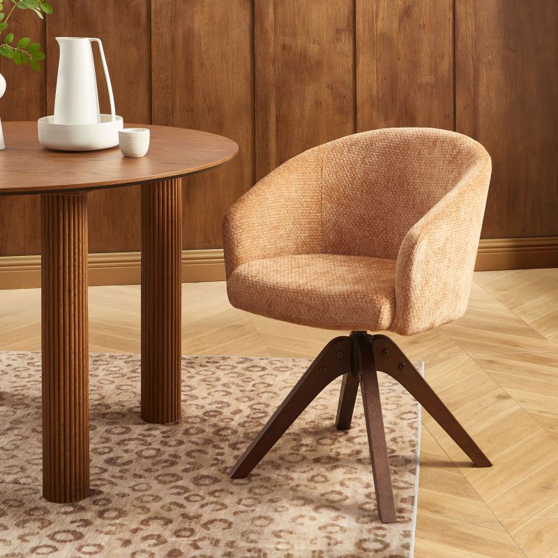 Fauteuil de table PAOLA tissu chenille terracotta pied chêne massif