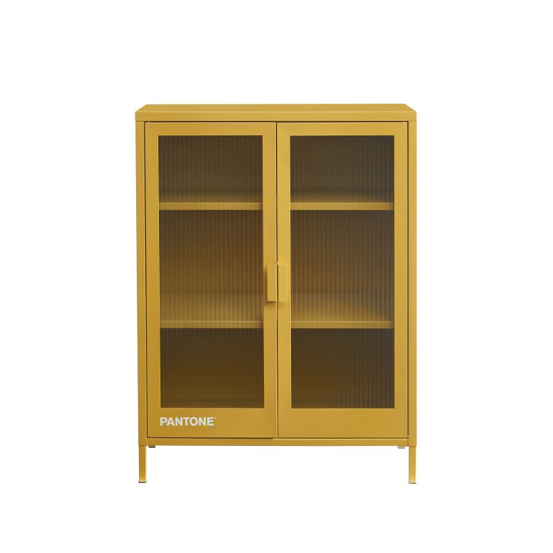 Buffet PANTONE jaune moutarde portes en verre cannelé 75cm