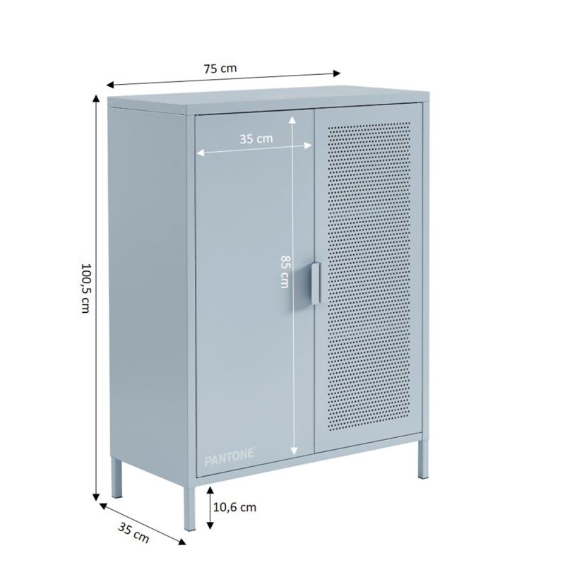 Buffet PANTONE métal gris bleu 2 portes 75cm