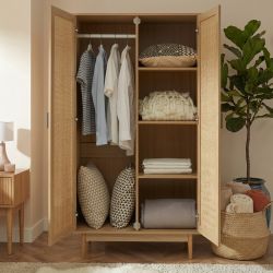 Armoire AMANA effet chêne et cannage rotin 2 portes h170cm