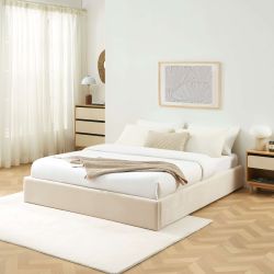 Lit coffre IVY en tissu beige 160 x 200 cm sommier inclus