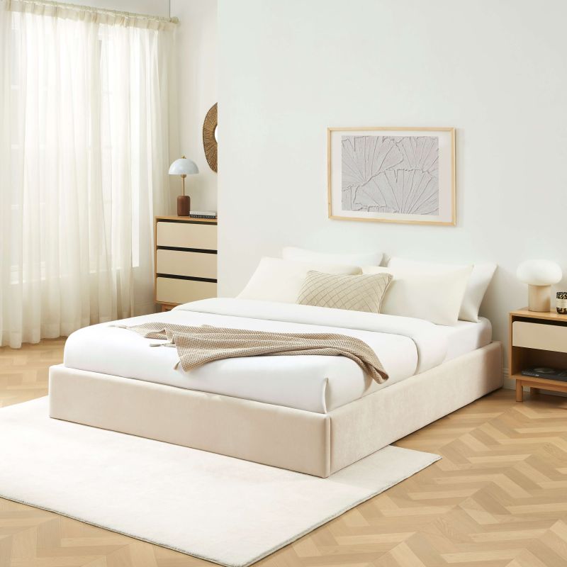 Lit coffre IVY en tissu beige 160 x 200 cm sommier inclus