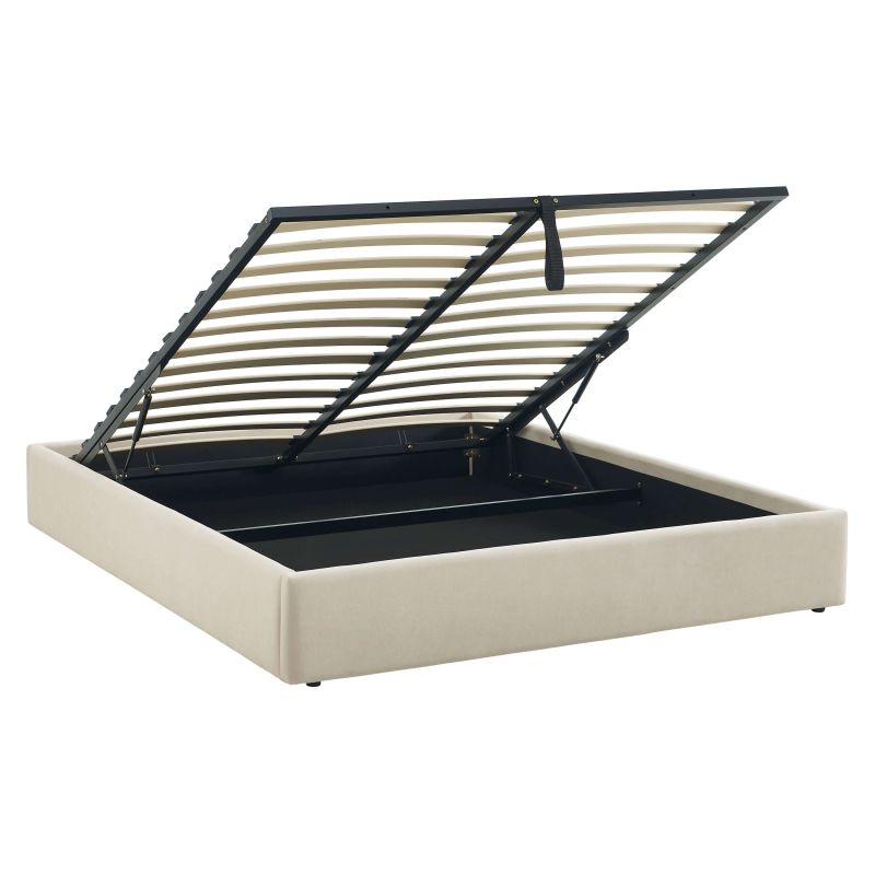 Lit coffre IVY en tissu beige 160 x 200 cm sommier inclus