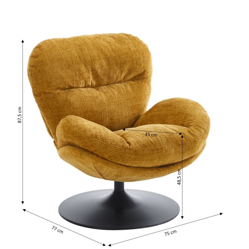 Fauteuil rotatif CERES 1 place tissu jaune moutarde